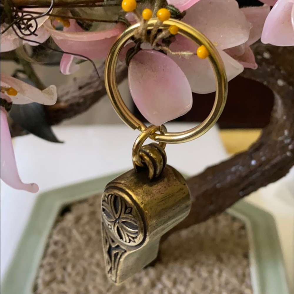 Vintage Brass Whistle Pendant Necklace in Gold Tone